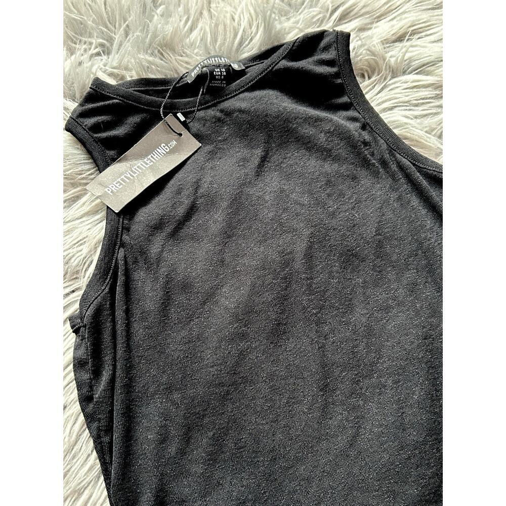 Pretty Little Thing Womens Black Burnout Mesh Racer Crop Top Size 6US - Picture 3 of 3